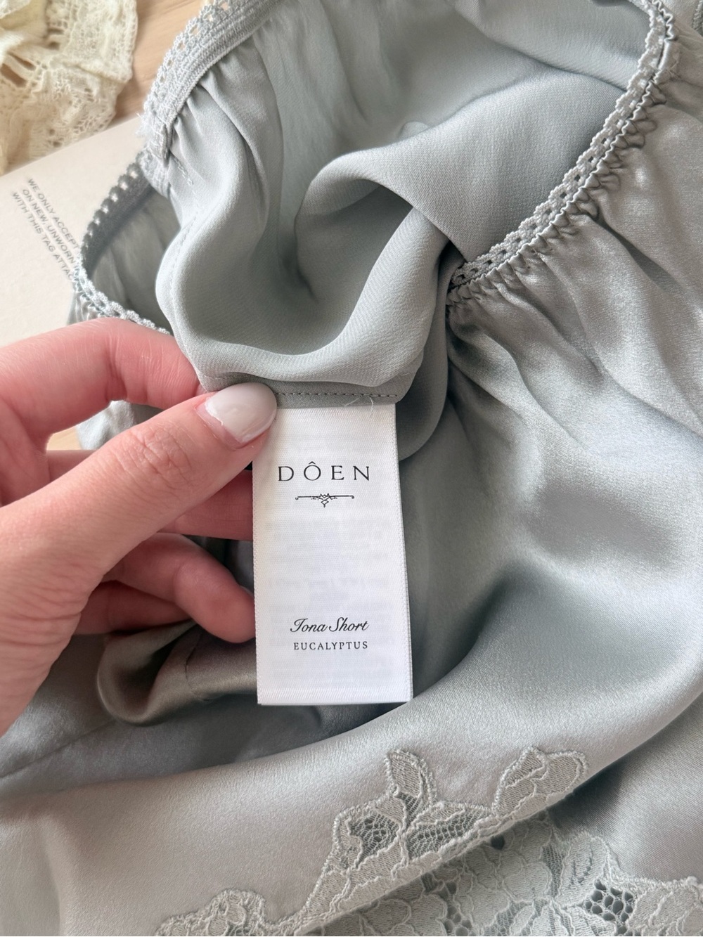 Doen Iona Silk Shorts, Eucalyptus - Picture 3 of 6